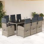 vidaXL 9-delige Tuinset met kussens poly rattan grijs, Tuin en Terras, Nieuw, 8 zitplaatsen, Tuinset, Verzenden