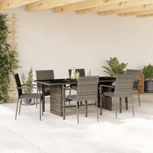 vidaXL 7-delige Tuinset met kussens poly rattan grijs, Tuin en Terras, Tuinsets en Loungesets, Tuinset, Nieuw, 6 zitplaatsen, Rotan