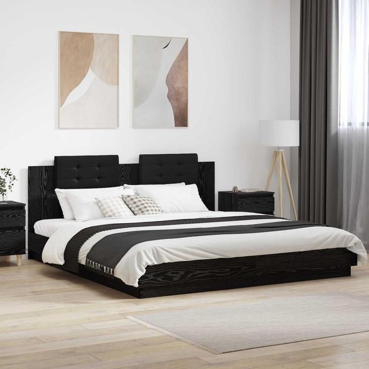 vidaXL Bedframe met Hoofdeinde Zwart Eiken 180 x 200 cm, Huis en Inrichting, Slaapkamer | Bedden, Zwart, Nieuw, Hout, Verzenden