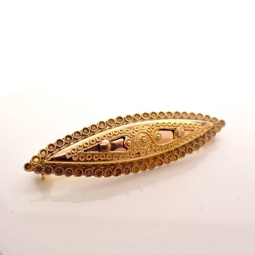 Antiek gouden ovale broche (vintage, heren sieraden), Sieraden, Tassen en Uiterlijk, Broches, Overige kleuren, Gebruikt, Goud