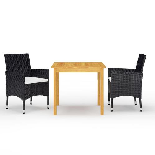 vidaXL 3-delige Tuinset met kussens zwart, Tuin en Terras, Tuinsets en Loungesets, Tuinset, Nieuw, 2 zitplaatsen, Rotan, Verzenden