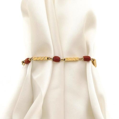 Vintage gouden armband met bloedkoraal | 19 cm, Sieraden, Tassen en Uiterlijk, Armbanden, Overige kleuren, Gebruikt, Met edelsteen