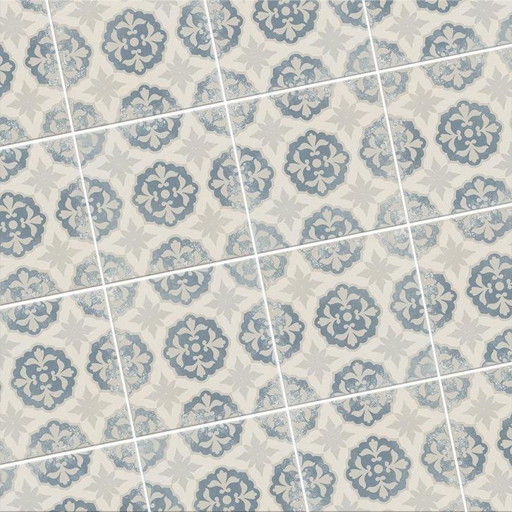 Keramische Portugese vloertegels 20x20 grijs met blauw bloem, Doe-het-zelf en Verbouw, Tegels, Nieuw, Verzenden