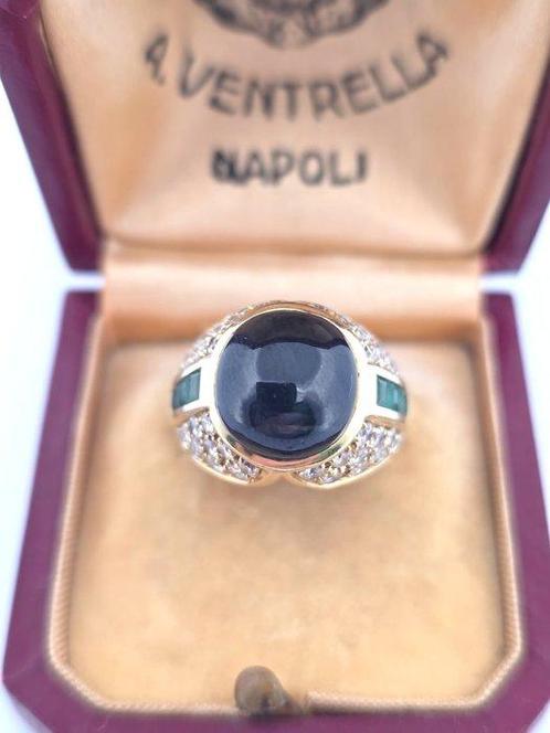 Ring - 18 karaat Geel goud - 6.30ct. tw. Saffier - Diamant, Sieraden, Tassen en Uiterlijk, Ringen