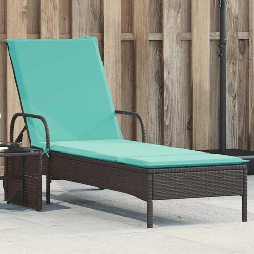 vidaXL Ligstoel met wielen en kussen, zwart polyrotan, Tuin en Terras, Ligbedden, Nieuw, Verzenden