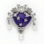 Zonder minimumprijs - Broche Zilver - Parel - Emaille