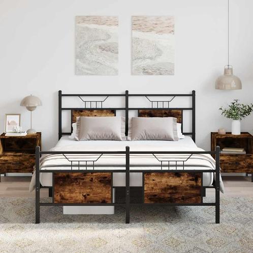 vidaXL Bedframe zonder matras hout gerookt eikenkleurig, Huis en Inrichting, Slaapkamer | Bedden, 140 cm, 200 cm, Bruin, Tweepersoons