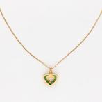 Halsketting - 14 karaat Geel goud Smaragd - Diamant - Hart, Sieraden, Tassen en Uiterlijk, Kettingen, Nieuw