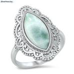 Zilveren blauw groene larimar sier ring ringmaat 18, Verzenden, Nieuw, Zilver