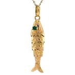 Gouden vis hanger met kleursteen 18 krt, Ophalen of Verzenden, Nieuw