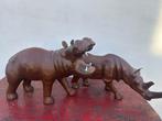sculptuur, Leren neushoorn en nijlpaard - 36 cm - Leder -