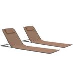 vidaXL Strandmatten inklapbaar 2 st staal en stof bruin, Tuin en Terras, Ligbedden, Verzenden, Nieuw