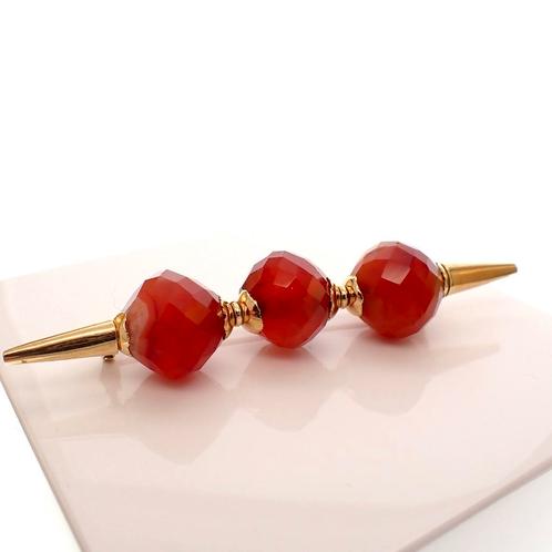 Vintage gouden grote broche met carneool (gouden broche), Sieraden, Tassen en Uiterlijk, Broches, Overige kleuren, Gebruikt, Met edelsteen