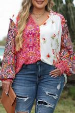 Pink Multicolor Floral Patchwork Shirred Cuffs Buttoned Blou, Kleding | Dames, Verzenden, Nieuw