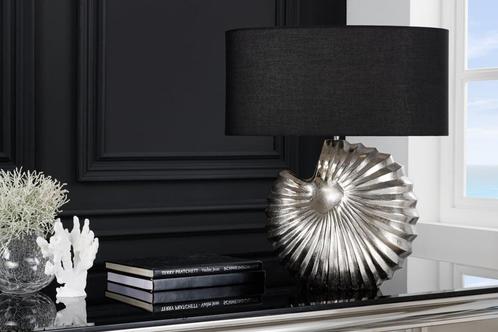 Design tafellamp SHELL 60cm zilverzwart metalen stoffen kap, Huis en Inrichting, Lampen | Tafellampen, Ophalen of Verzenden