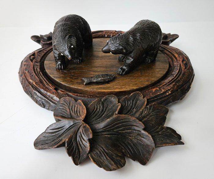 Schwarzwald - sculptuur, Vissende beren - 9 cm - Hout - 1900, Antiek en Kunst, Curiosa en Brocante