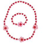 Kinderketting en armbandje met roze kraaltjes met bloemetjes, Ophalen of Verzenden, Nieuw, Overige kleuren