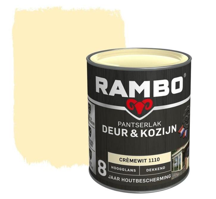 Rambo Pantserlak Deur en Kozijn Crèmewit 0.75L, Doe-het-zelf en Verbouw, Verf, Beits en Lak, Lak, Wit, Nieuw, Minder dan 5 liter