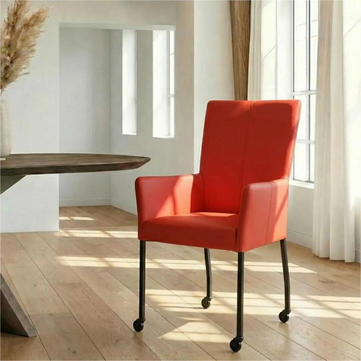 Leren eetkamerstoel Deal met armleuning - Hermes Lipstick, Huis en Inrichting, Stoelen, Nieuw, Leer, Ophalen of Verzenden