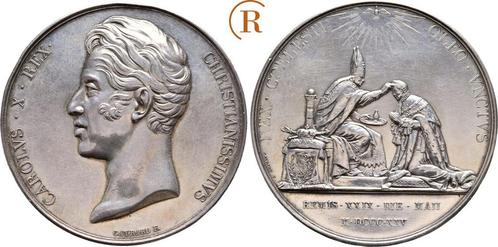 Zilver medaille auf die Koenigsweihe 1825 Frankreich: Koe..., Postzegels en Munten, Penningen en Medailles, Verzenden