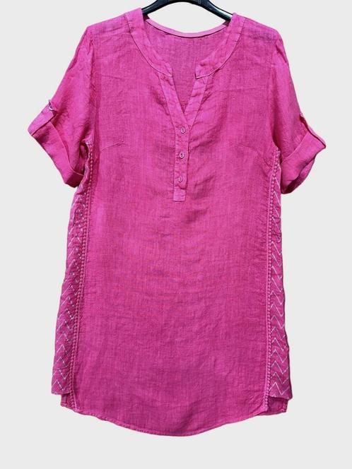 Puur linnen jurk - korte mouwen - knoppen - zijkant band -, Kleding | Dames, Jurken