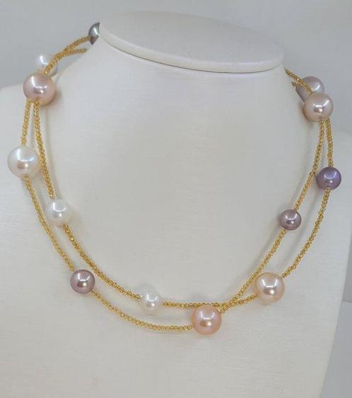Halsketting Citrienstenen - 9x13mm witte en roze Edison, Sieraden, Tassen en Uiterlijk, Kettingen