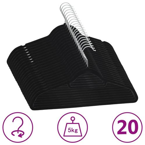 vidaXL 20-delige Kledinghangerset anti-slip fluweel zwart, Kleding | Dames, Kledinghangers, Nieuw, Verzenden