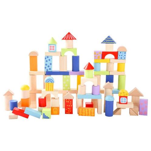 Ecotoys 100-delige kleurrijke houten blokkenset met, Kinderen en Baby's, Speelgoed | Bouwstenen, Ophalen of Verzenden