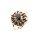 Gouden entourage ring met granaat stenen | Vintage, Gebruikt, Overige kleuren, Ophalen of Verzenden, Kleiner dan 17