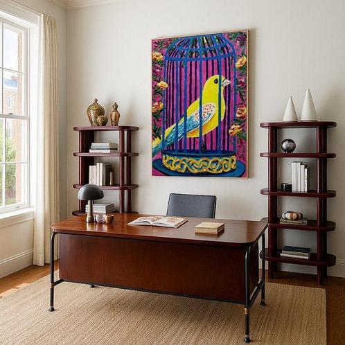 E. García - EL CANARIO Y LA JAULA - XL (NO RESERVE), Antiek en Kunst, Kunst | Schilderijen | Modern