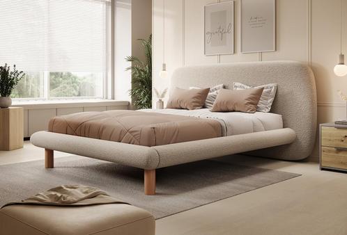 Meubella | Tweepersoonsbed 160x200 beige bouclé stof, Huis en Inrichting, Slaapkamer | Bedden, 160 cm, 200 cm, Tweepersoons, Nieuw
