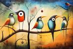 John Joseb Art glasschilderij vogels op tak abstract Picasso, Huis en Inrichting, Woonaccessoires | Schilderijen, Tekeningen en Foto's