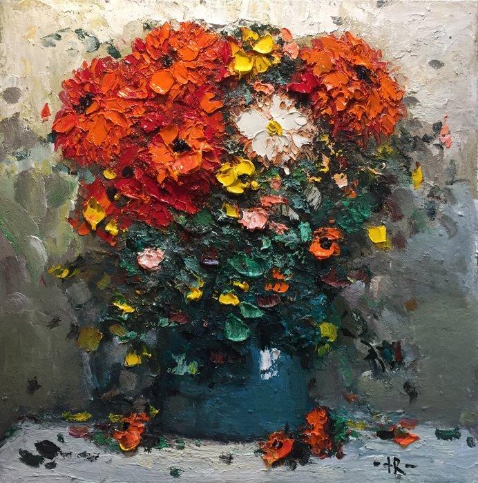 Tetiana Rusakova - Still life with red flowers, Antiek en Kunst, Kunst | Schilderijen | Klassiek