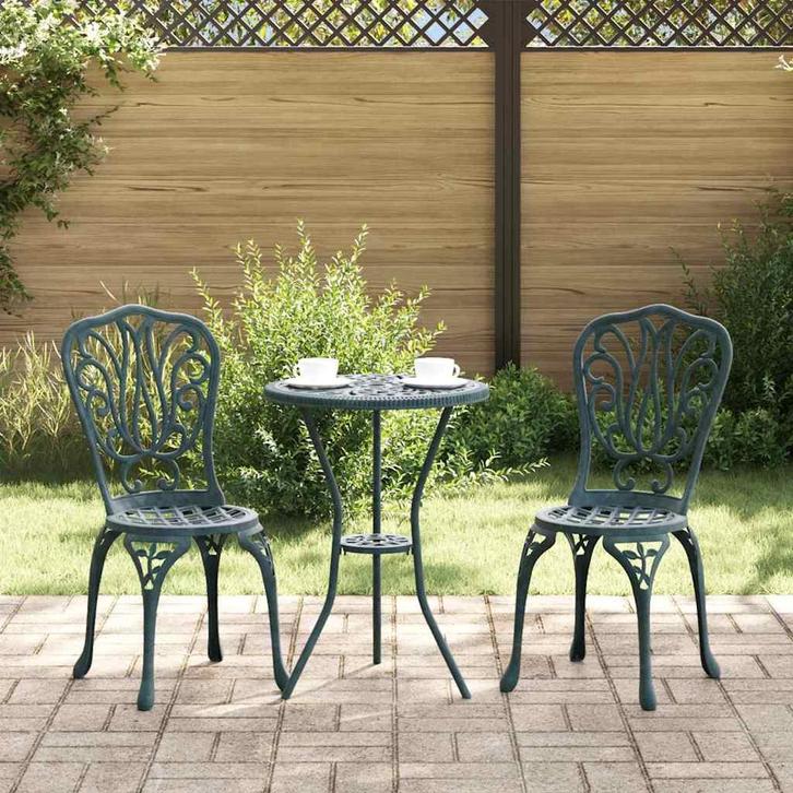 vidaXL Tuin Bistro Set 3 pcs Groen Aluminium, Tuin en Terras, Tuinsets en Loungesets, Nieuw, Aluminium, Verzenden