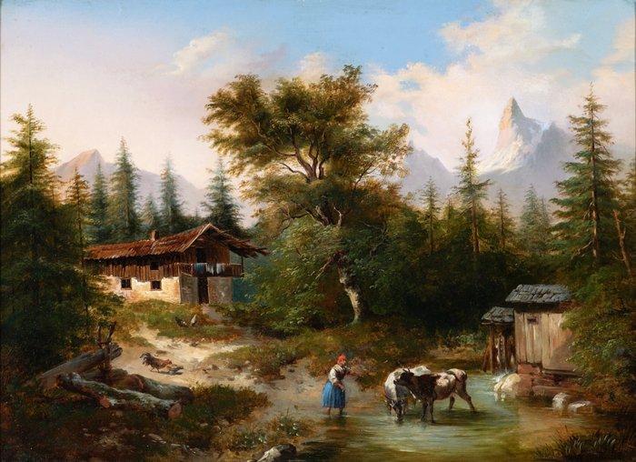 Gustav Barbarini (1840–1909) - Pastoraal Berglandschap (NO, Antiek en Kunst, Kunst | Schilderijen | Klassiek