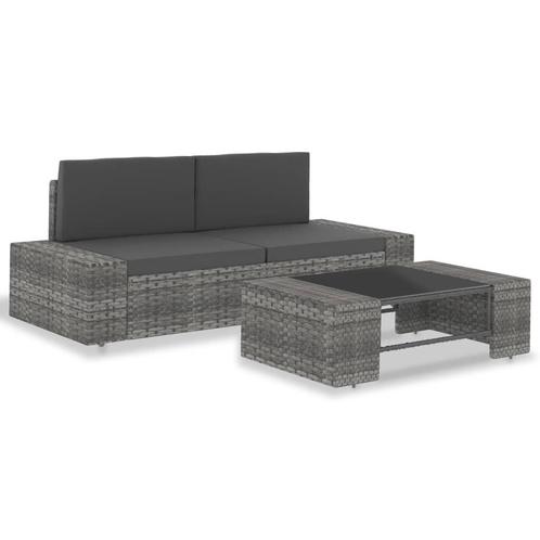vidaXL 3-delige Loungeset poly rattan grijs, Tuin en Terras, Tuinsets en Loungesets, Loungeset, Nieuw, Rotan, Verzenden
