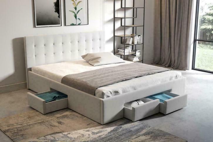 Tweepersoonsbed leer | 2persoons | Wit of Zwart | Met lades, Huis en Inrichting, Slaapkamer | Bedden, 140 cm, 200 cm, Wit, Tweepersoons