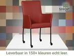 Leren eetkamerstoel Comfort met wieltjes en armleuning -, Overige kleuren, Nieuw, Leer, Ophalen of Verzenden