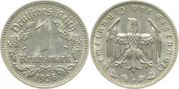 Duitsland 1 Reichsmark 1938 F vz+ J 354 1 Reichsmark, Postzegels en Munten, Munten | Europa | Niet-Euromunten, Verzenden