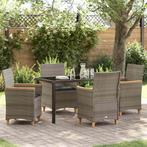 vidaXL 5-delige Tuinset met Kussens Grijs Poly Riet, Tuin en Terras, Verzenden, Nieuw, Rotan, Tuinset