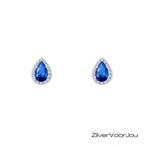 925 Zilveren mini druppel oorstekers saffier blauw, Verzenden, Nieuw, Zilver