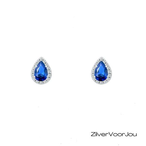 925 Zilveren mini druppel oorstekers saffier blauw, Sieraden, Tassen en Uiterlijk, Oorbellen, Nieuw, Verzenden