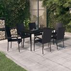 vidaXL 7-delige Tuinset zwart, Tuin en Terras, 6 zitplaatsen, Nieuw, Tuinset, Verzenden