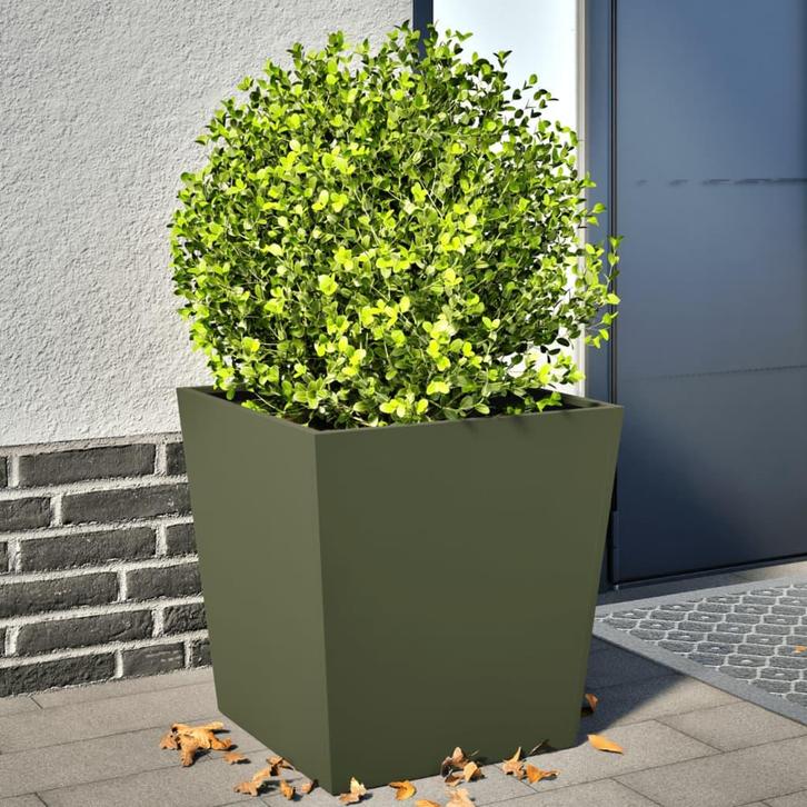 vidaXL Plantenbakken 2 st 50x50x50 cm staal olijfgroen, Tuin en Terras, Bloembakken en Plantenbakken, Nieuw, Metaal, Verzenden
