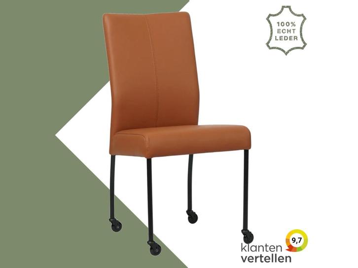 Leren eetkamerstoel Comfort met wieltjes - Toledo Natur, Huis en Inrichting, Stoelen, Eén, Bruin, Nieuw, Leer, Ophalen of Verzenden