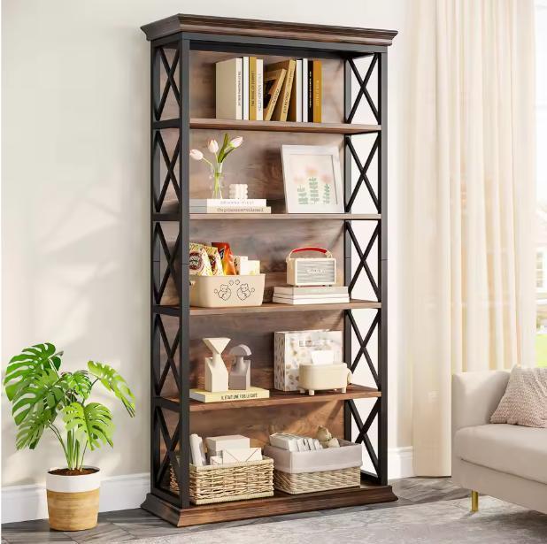 Industriële Boekenkast – 6 Niveaus Metaal en Hout, Modern, Huis en Inrichting, Kasten | Boekenkasten, Nieuw, Verzenden
