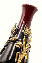 Art Nouveau Enameled Claret Ceramic Vase with Filigree,, Antiek en Kunst, Antiek | Glas en Kristal