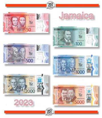 Jamaica Full Set 50-5000 - 2023 Unc Polymer , Banknote24 beschikbaar voor biedingen