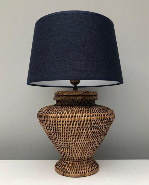 Tafellamp - Rattan, Textiel - Luxe Gevlochten Tafellamp, Antiek en Kunst, Curiosa en Brocante