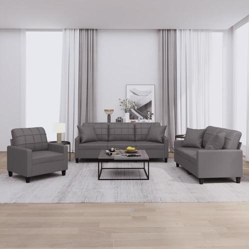 vidaXL 3-delige Loungeset met kussens kunstleer grijs, Huis en Inrichting, Banken | Bankstellen, Nieuw, 150 tot 200 cm, Leer, Vierpersoons of meer